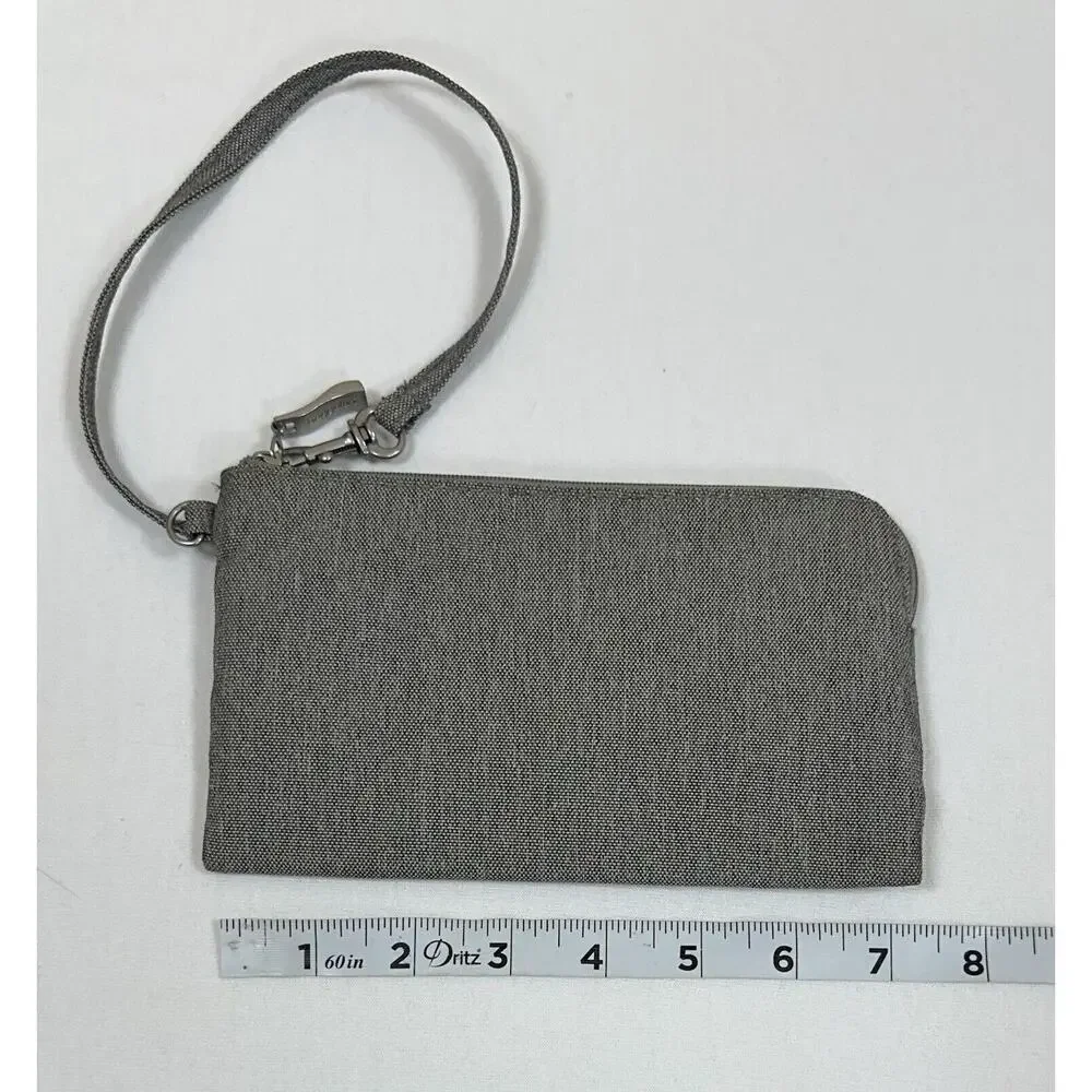 Baggalini Gray Silver RFID Security Wristlet Clutch Wallet EUC